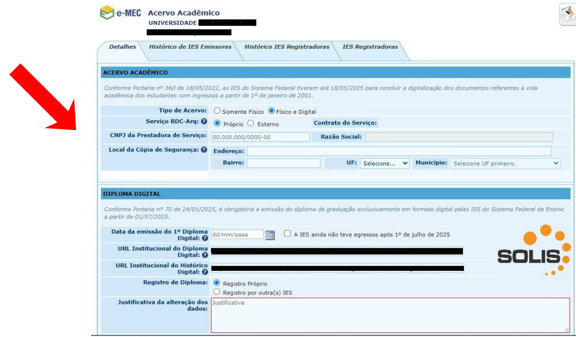 Informações sobre RDC-Arq e localização das cópias de segurança no Painel Acervo Acadêmico